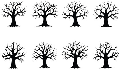 Eight Bare Tree Silhouettes Winter Season Nature Graphics