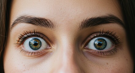 Naklejka premium Surprise wide eyes, Astonishment expression, Wonderment portrait, Realistic human face, Emotional reaction, Curious gaze