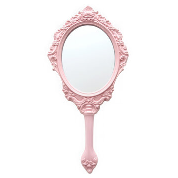 Pink ornate hand mirror isolated on transparent background