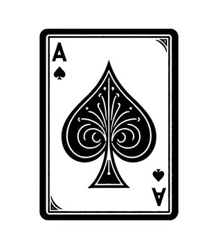 recommend clip art: Ace of Spades Playing Card with Detailed Design and Black and White Color in a Frame