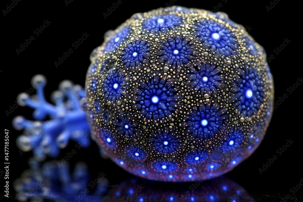 Leinwandbilder unique blue and gold spherical structure with intricate patterns and glowing elements showcasing det