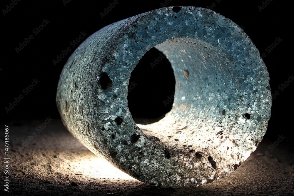Poster unique translucent sculpture illuminated on a dark surface showcasing natural textures and colors in