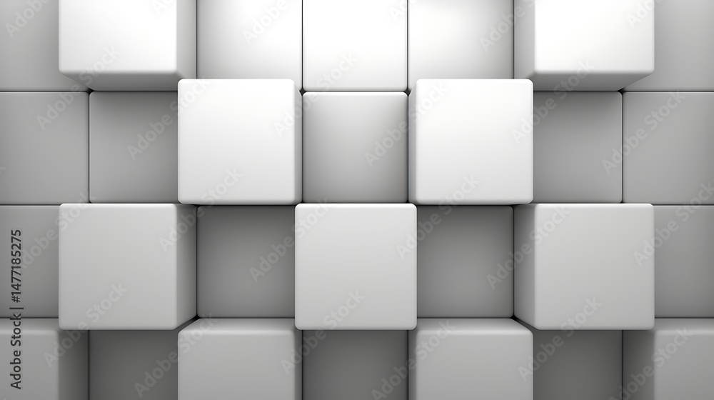Poster minimalistic abstract white background with simple geometric cubes arranged in a clean and modern pa