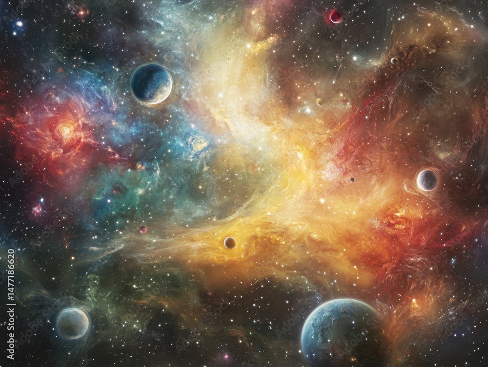 Aufkleber cosmic symphony of planets and nebula abstract space art with colorful clouds and stars in deep spac