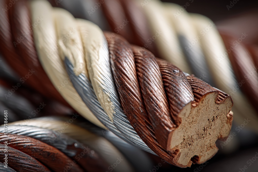 Poster detailed view of twisted rope showcasing intricate design with shades of brown, silver, and cream at