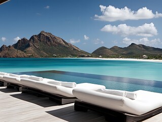 Fototapeta premium Luxury Beachfront Villa Infinity Pool Tropical Getaway