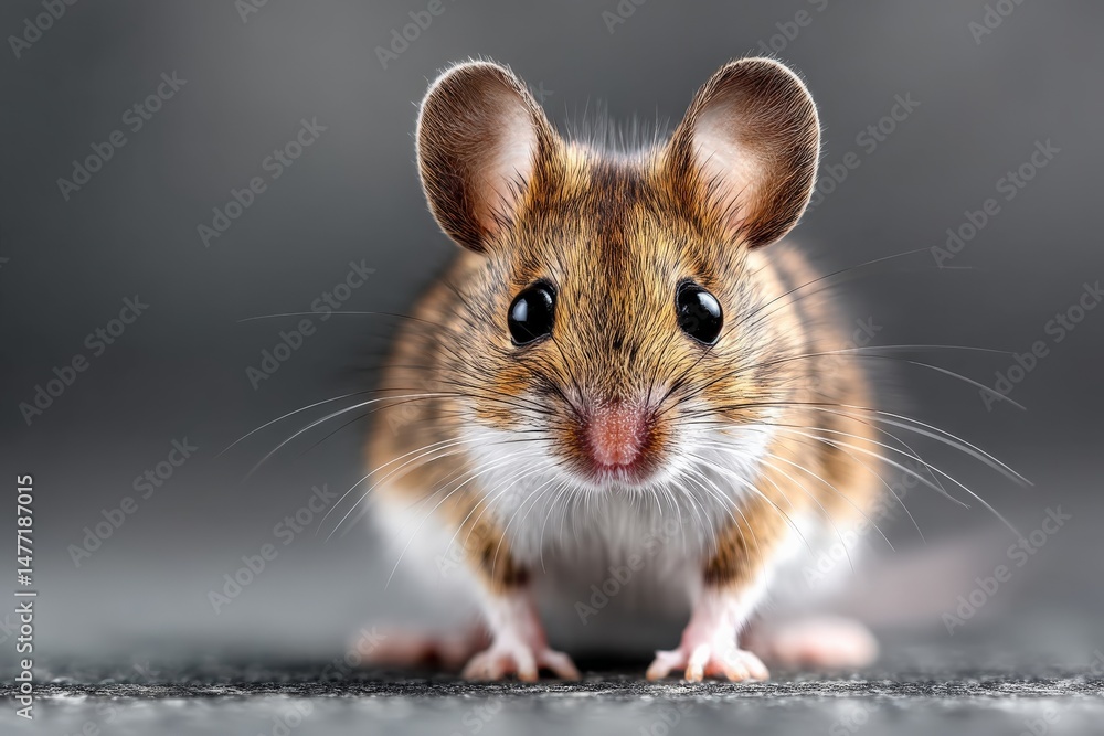 Aufkleber cute small mouse with large ears standing on a textured surface in soft lighting