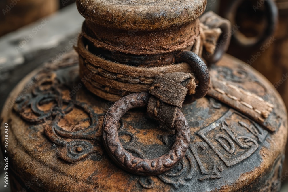 Aufkleber Unique vintage metal container with intricate design and weathered texture on display