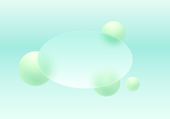 Soft green glassmorphism background with translucent oval panel and glowing spheres on a mint gradient. Perfect for modern UI or banners
