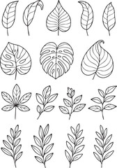 A set of seamless patterns with leaves in minimalist style vector art