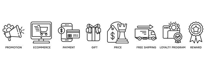 Shopping icon set vector illustration concept relate to promotion, ecommerce, payment, gift, price, free shipping, loyalty, reward