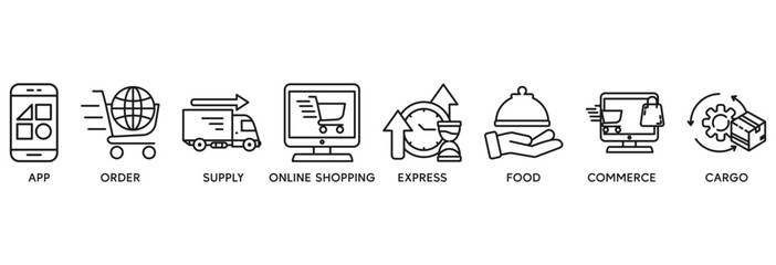 Delivery service icon set vector illustration concept relate to app, order, online shopping, supply, fast, food, commerce, and cargo