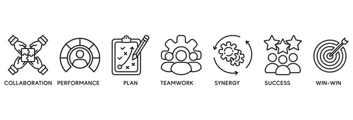 Partnership icon set vector illustration concept relate to collaboration, performance, plan, teamwork, synergy, success and win-win solution