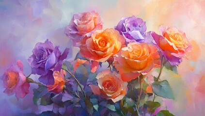 Orange and Purple Roses Bouquet.
