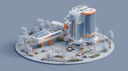 Futuristic Cityscape: Innovative Urban Development and 3D Architecture Design with Sustainable Infrastructure and Eco-Friendly Transportation Systems