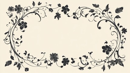 Elegant floral frame with swirling vines and flowers, perfect for invitations, cards, or design projects.
