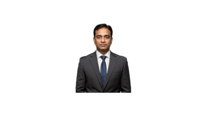 Professional headshot of confident businessman in suit and tie for corporate profile and career success on transparent background