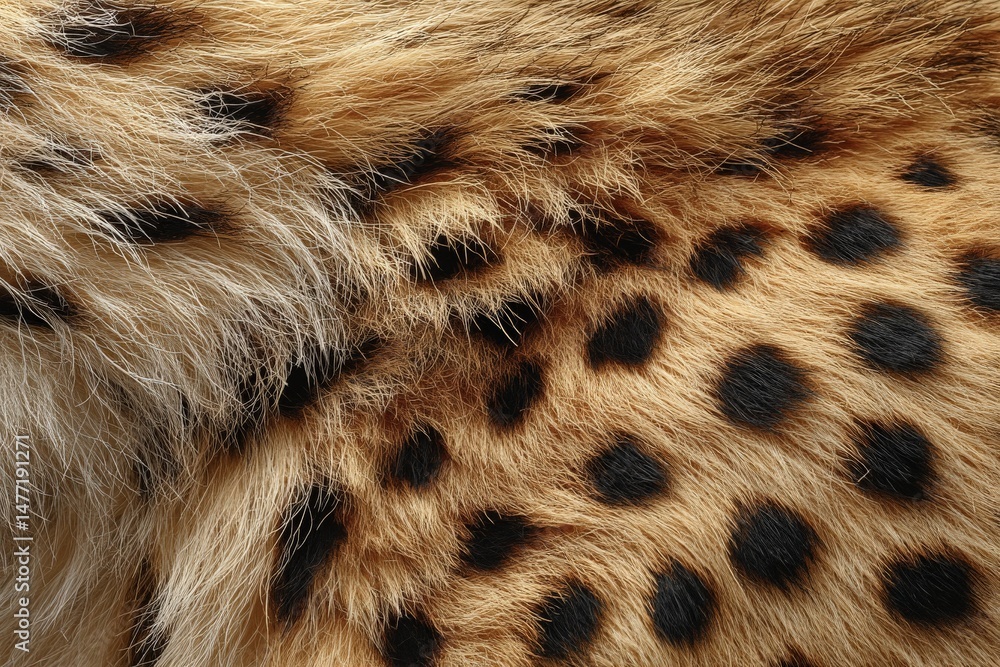 Aufkleber Close-up view of cheetah fur showcasing distinctive pattern and texture in natural habitat setting