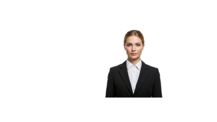 Professional woman portrait in business suit for corporate headshot and executive profile picture on black on transparent background