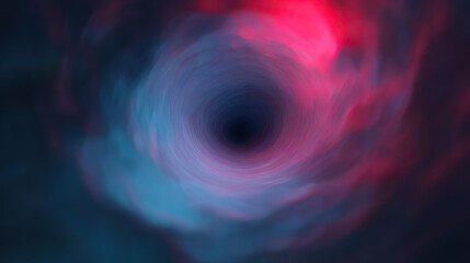 Neon cosmic vortex with glowing center, a surreal dance of pink and blue energy in deep space