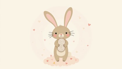 Fototapeta premium Adorable rabbit embracing a heart, symbol of love, affection, and warmth