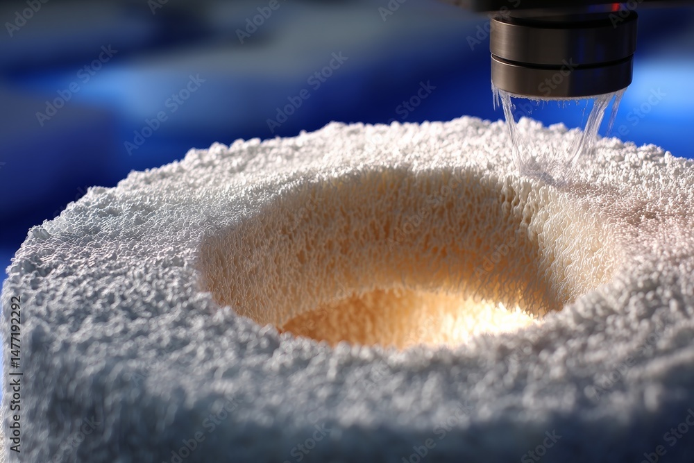 Aufkleber Water droplets fall onto a soft fabric circular base during a textile design demonstration in a studio setting