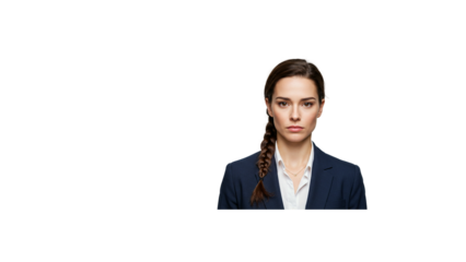 Professional business woman portrait in suit jacket stock photo for corporate headshot and profile picture use on transparent background