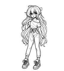 Drawn anime coloring pages illustration	