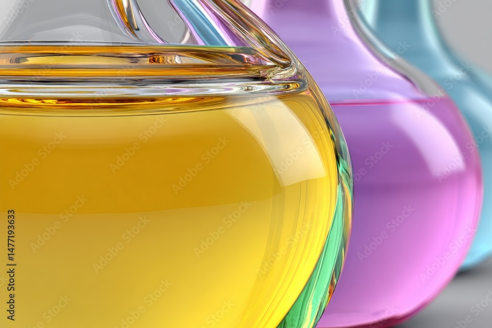 Aufkleber colorful glass containers hold various liquids in a modern setting during daylight hours