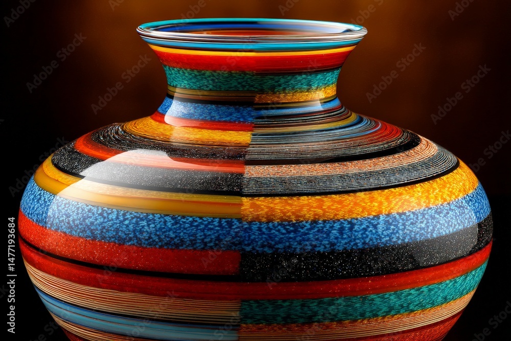 Fototapete colorful hand-crafted pot displaying intricate patterns and vibrant hues in a warm and inviting stud