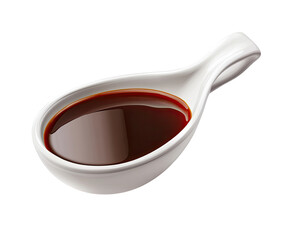Dark brown sauce in small white dish