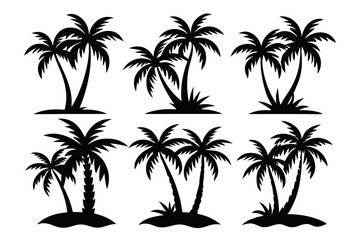 Obraz premium Set of vector silhouettes of coconut tree and palm logo isolated on a white background 