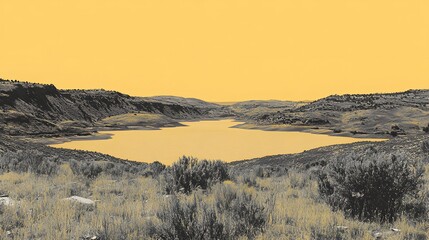 Serene Mountain Lake Landscape with Yellow Hues