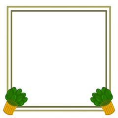 Illustration of greeting card and note with green ornamental plant in yellow pot.