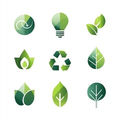Obraz premium Collection of Eco-Friendly Green Gradient Vector Icons for Sustainable Concepts