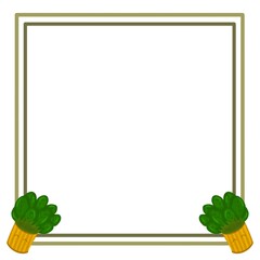 Illustration of greeting card and note with green ornamental plant in yellow pot.