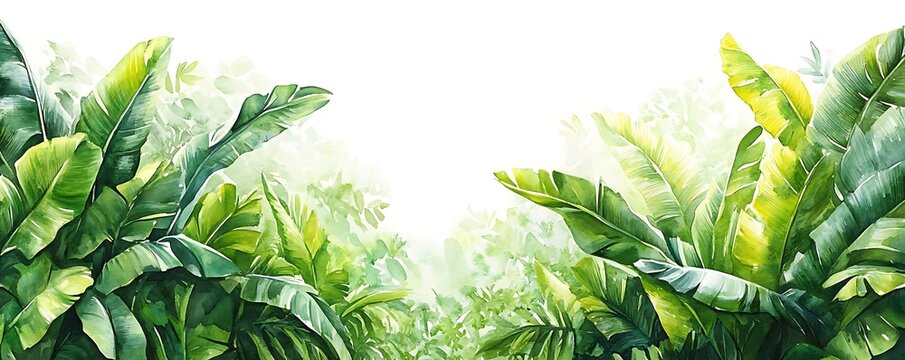 Lush tropical foliage, bright sunlight, nature background, design
