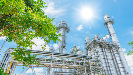 Plakat Eco Power Plant green park. Green industry eco power, Modern sustainable energy industry concept