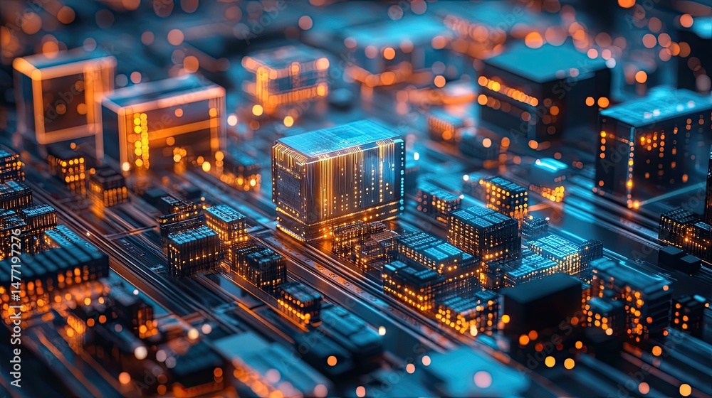 Poster a detailed close up of a futuristic circuit board with glowing components and intricate patterns