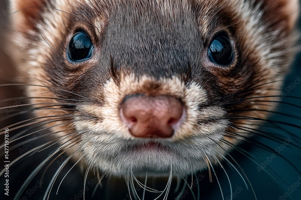 Poster close-up of a curious marten with detailed fur patterns in a natural habitat