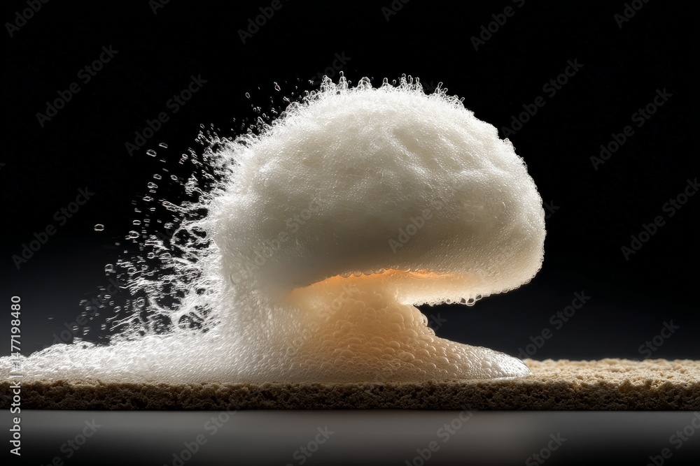 Poster Unique foam explosion creates an artistic display against a dark background in a creative setup