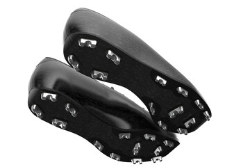 Obraz premium CONCEPT INNOVATION OF FULL Forged Carbon Composite SHOES SPORT, Modern Black Football Boot for Optimal Grip Lacing and Cleat Pattern, TRAIL RUNNING TRAINER SHOES SNEAKER on a PNG Transparent