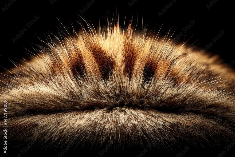 Poster close-up view of vibrant fur patterns highlighting stripes and texture on a wild animal at dusk