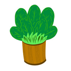 Ilustration of green houseplants with yellow striped pots. 