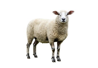 Naklejka premium A full body shot of a sheep on a white background plain