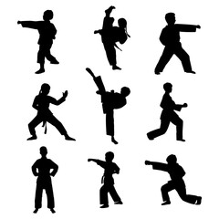  Flat design karate silhouette set simple design