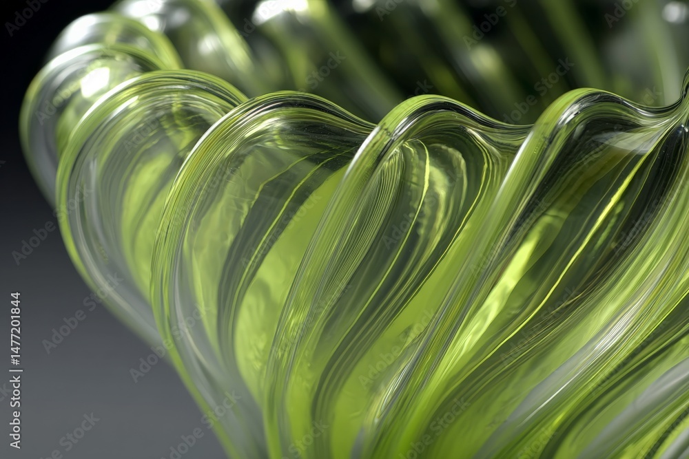 Poster artistic glass bowl crafted with intricate waves and vibrant green color highlighting its elegant de