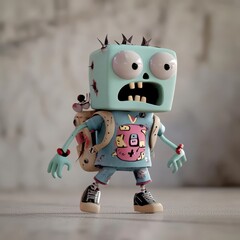 Playful Cartoon Character with Backpack and Quirky Design Elements