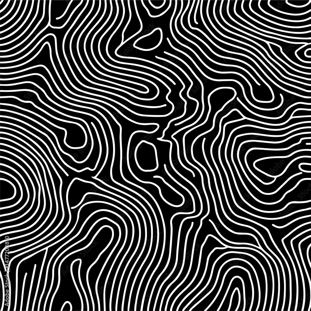 Aufkleber psychedelic 70s style vector illustration in black and white. flowing, abstract wavy lines create a 