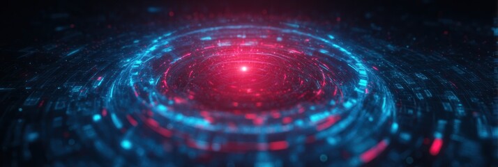 Abstract digital art featuring a red center surrounded by blue circular patterns.